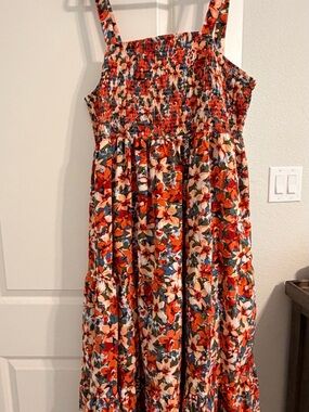 Women’s Floral Smocked Maxi Dress - Orange Multicolor